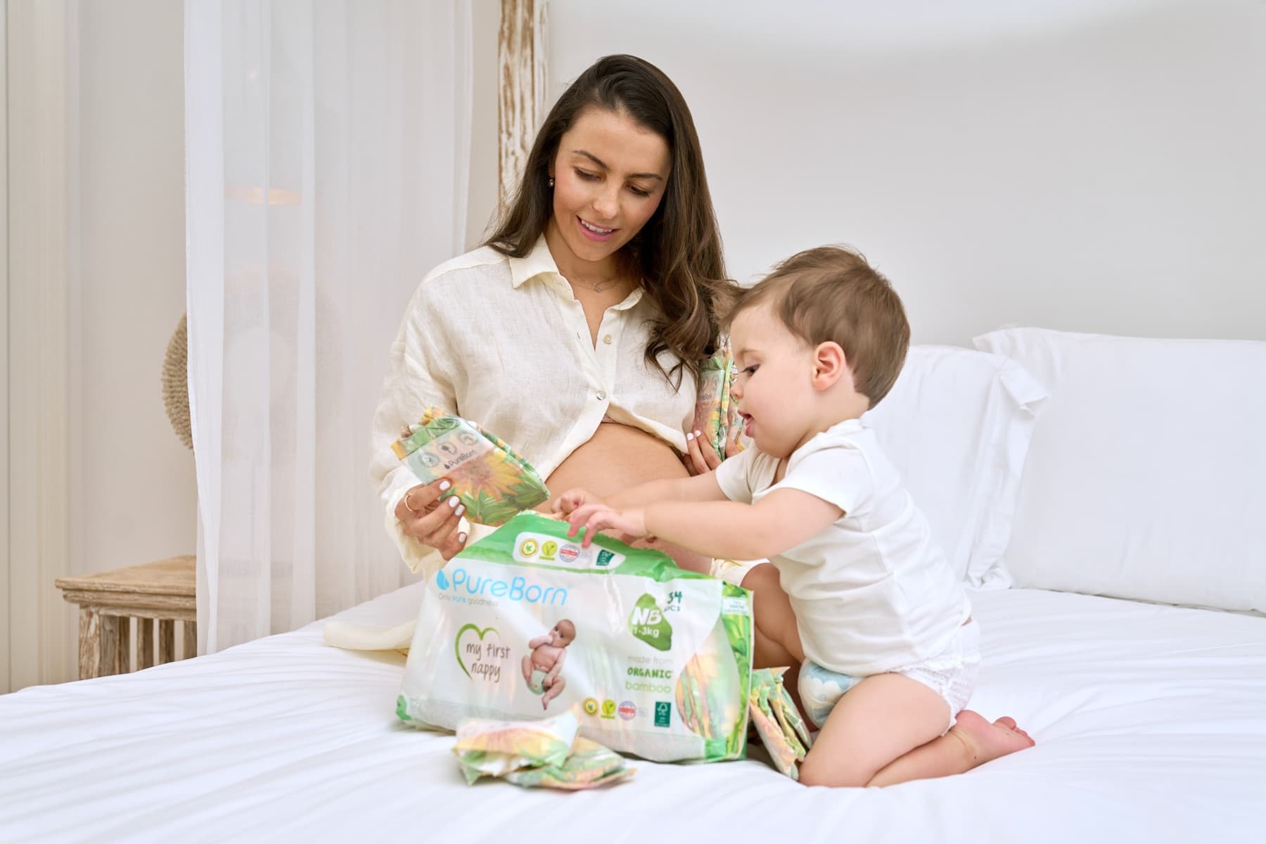 Mother and baby with PureBorn organic bamboo nappies